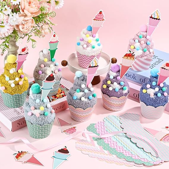 fuzzy sock cupcake party favor